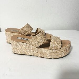 Steve Madden Women’s Size 9M Jolted Raffia Wedge Platform Sandal Wicker Beige